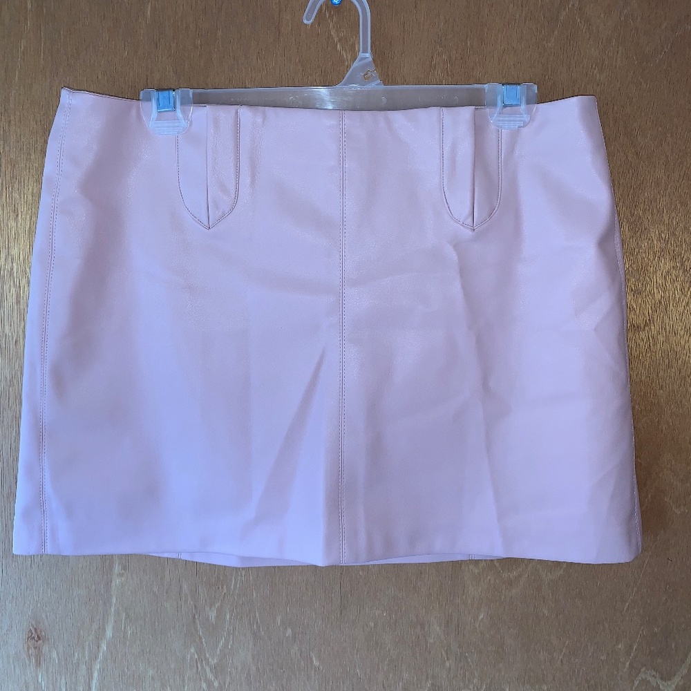 pink leather mini skirt